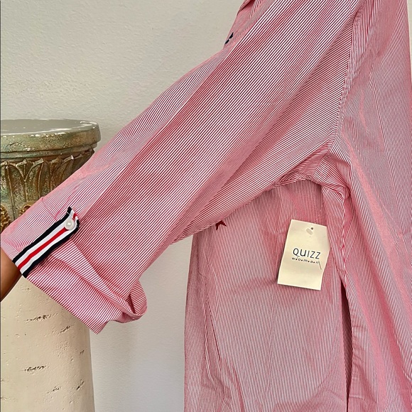 Quizz Woman Plus Size 24 Cotton Button Down Shirt Tunic Stars Stripes Patriotic - Picture 4 of 9